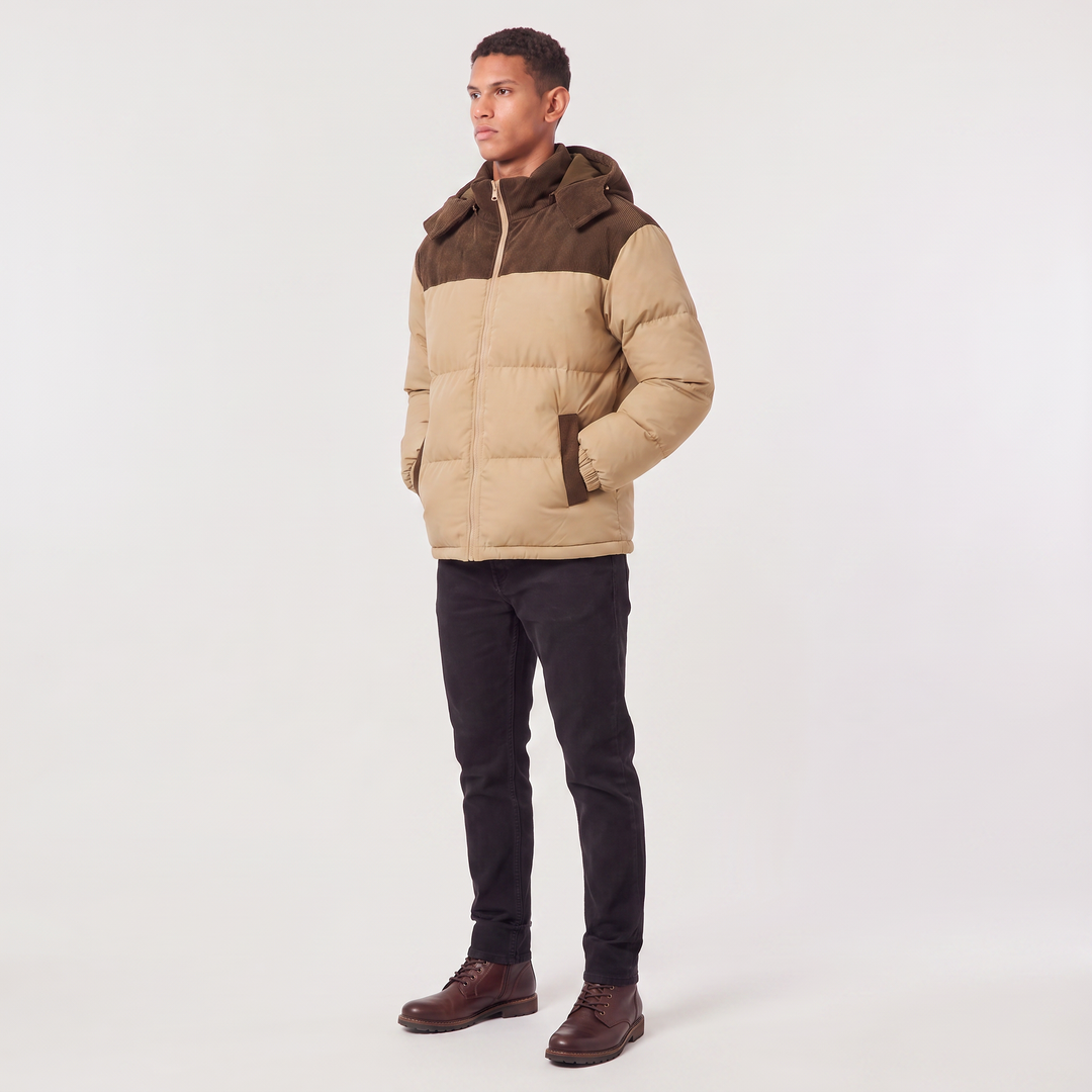 Men's Casual Quilted Hooded Corduroy Puffer Jacket