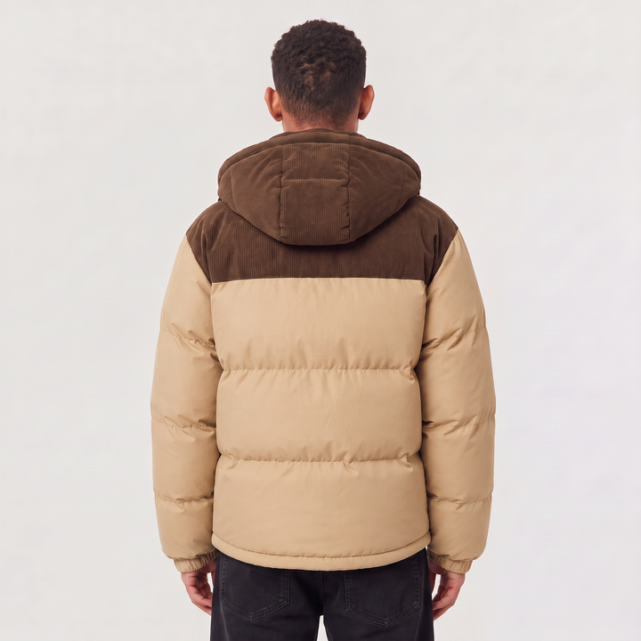 Men's Casual Quilted Hooded Corduroy Puffer Jacket