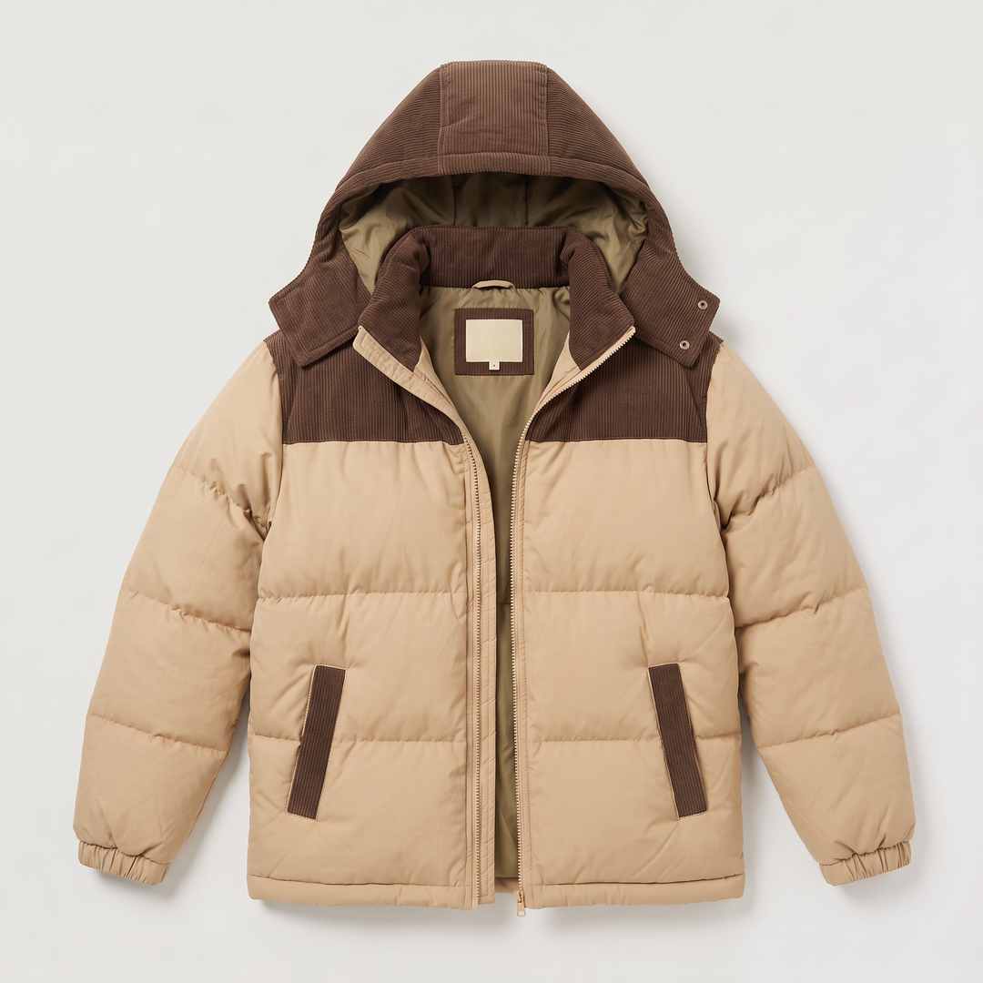 Men's Casual Quilted Hooded Corduroy Puffer Jacket