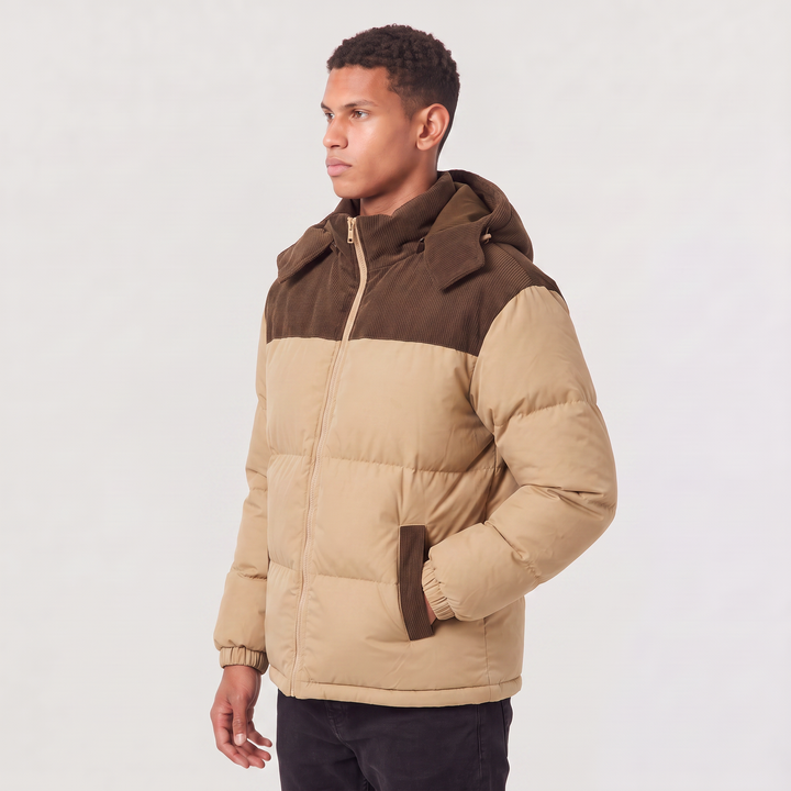 Men's Casual Quilted Hooded Corduroy Puffer Jacket