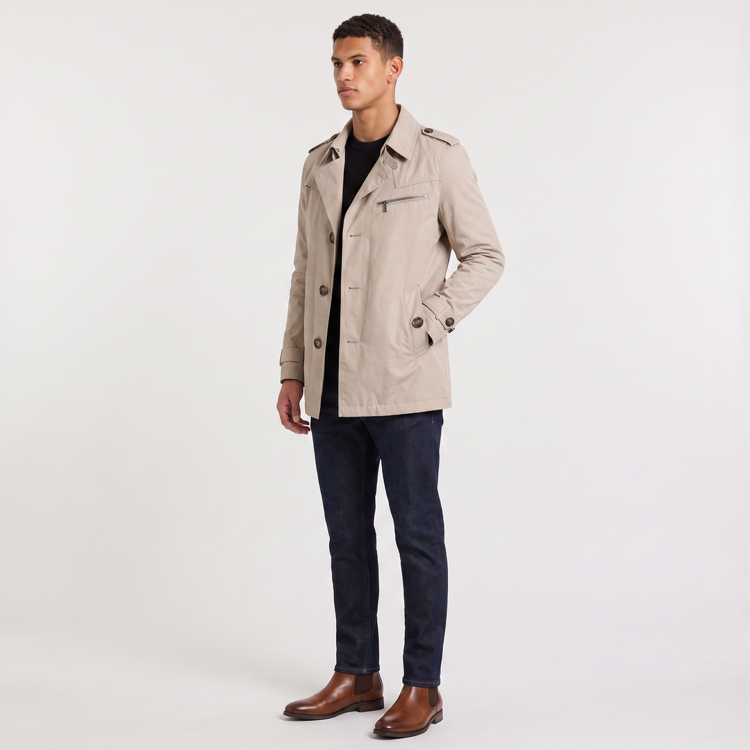 Men's Classic Double-Breasted Wool Trench Coat with Belt