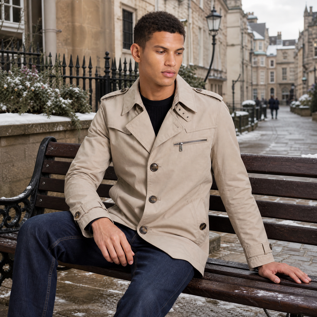 Men's Classic Double-Breasted Wool Trench Coat with Belt