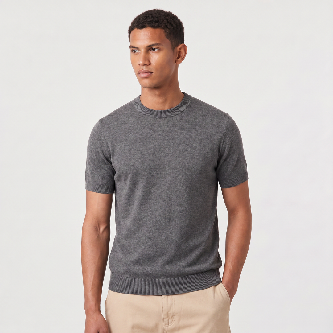 Men's Classic Fine Knit Crew Neck Short Sleeve T-Shirt