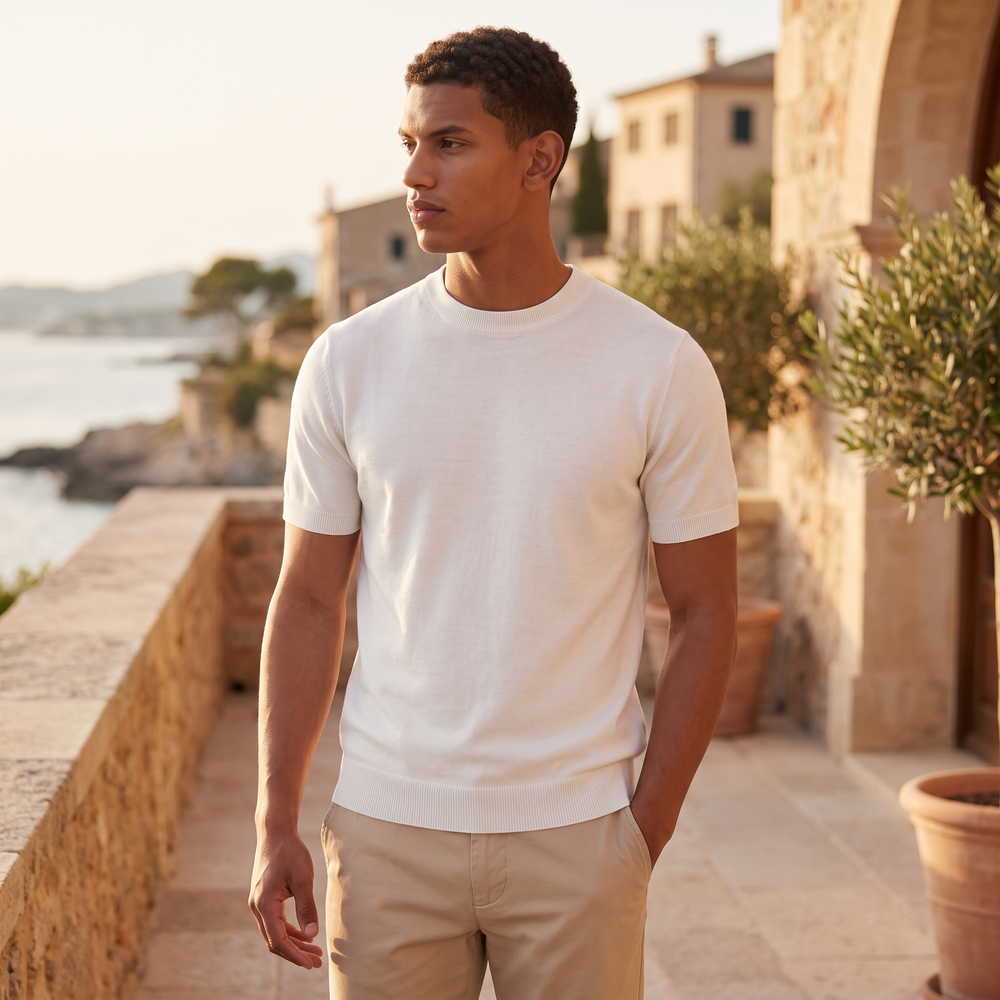 Men's Classic Fine Knit Crew Neck Short Sleeve T-Shirt
