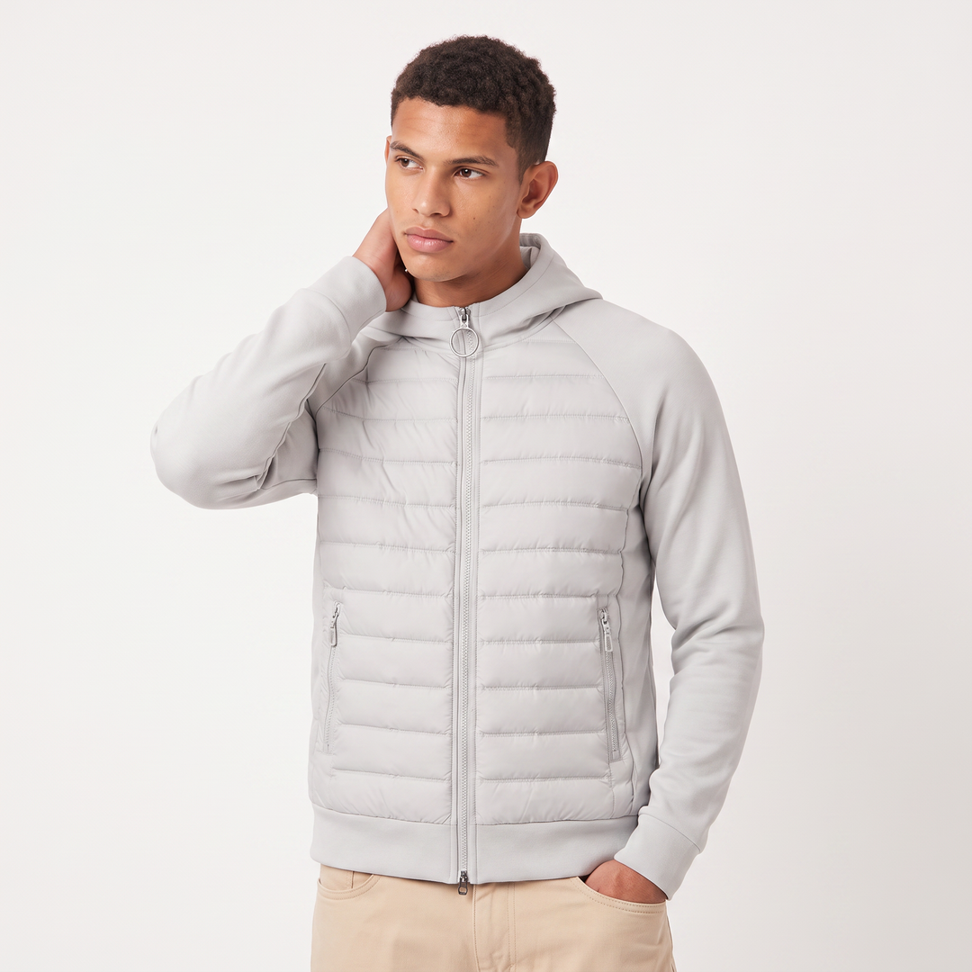 Men's Casual Quilted Hybrid Hooded Jacket