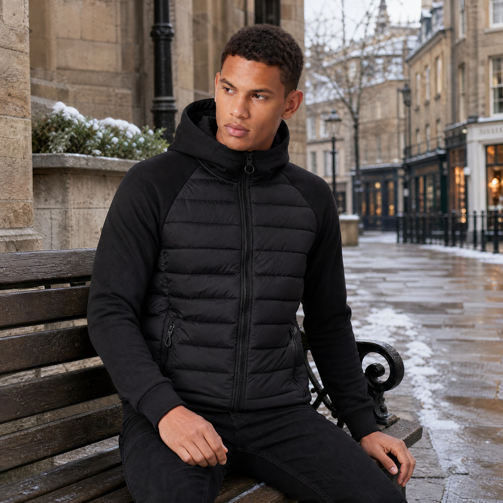 Men's Casual Quilted Hybrid Hooded Jacket