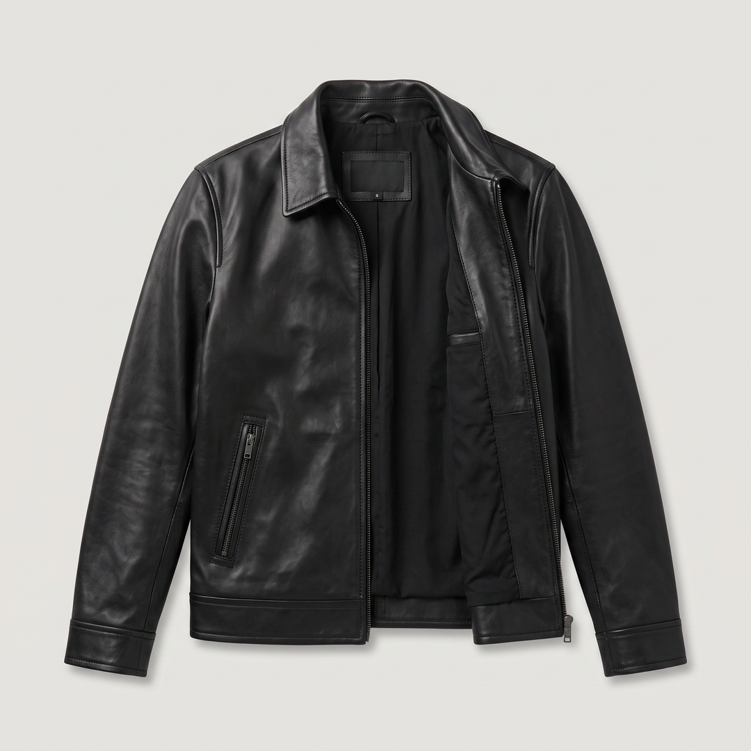 Men's Classic Leather-Look Zip Front Jacket Regular Fit