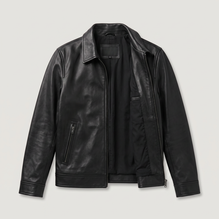 Men's Classic Leather-Look Zip Front Jacket Regular Fit
