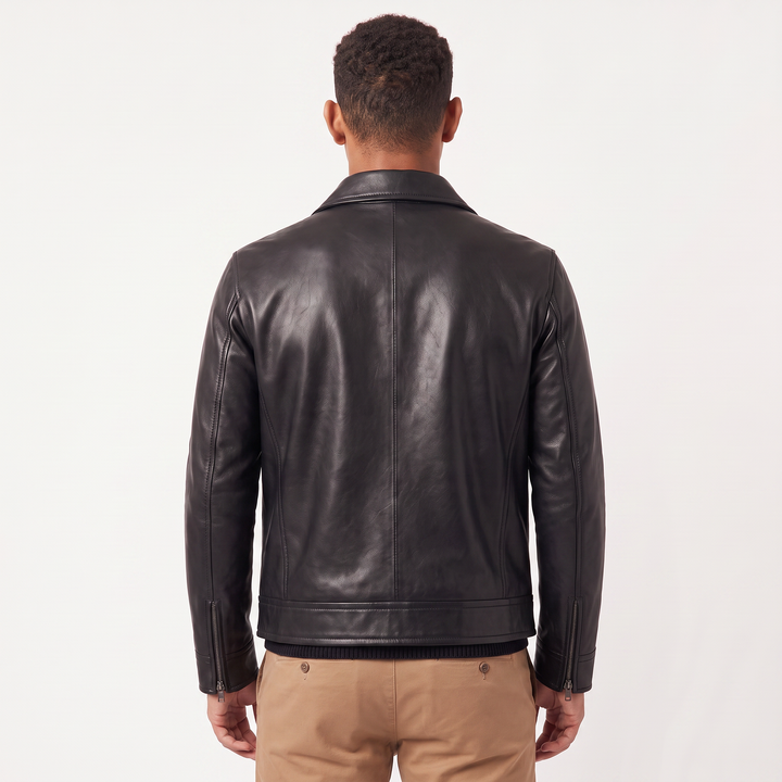 Men's Classic Leather-Look Zip Front Jacket Regular Fit
