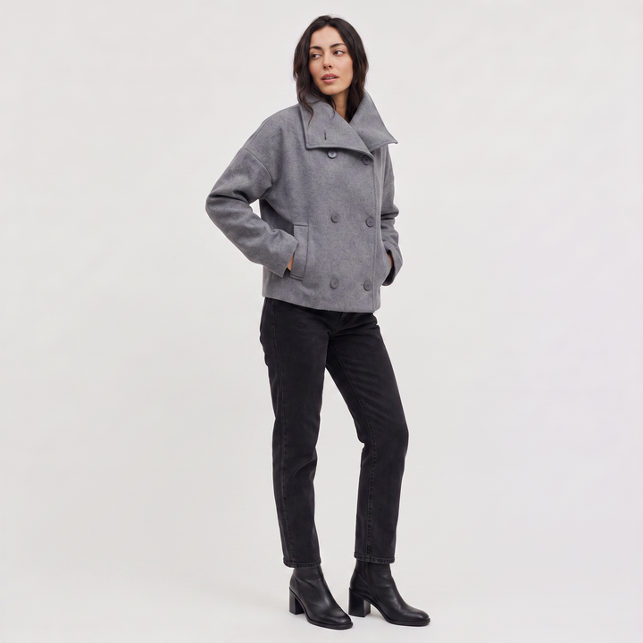 Women's Casual Double-Breasted Oversized Wool Jacket