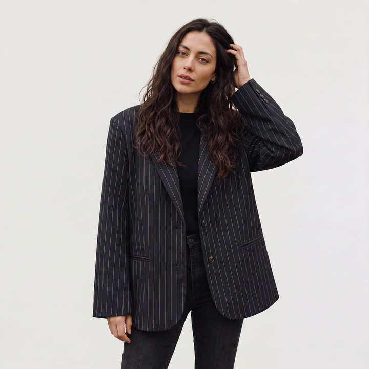 Women's Oversized Pinstripe Wool Blend Blazer