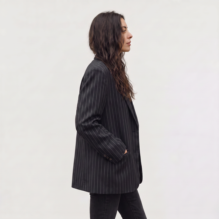Women's Oversized Pinstripe Wool Blend Blazer