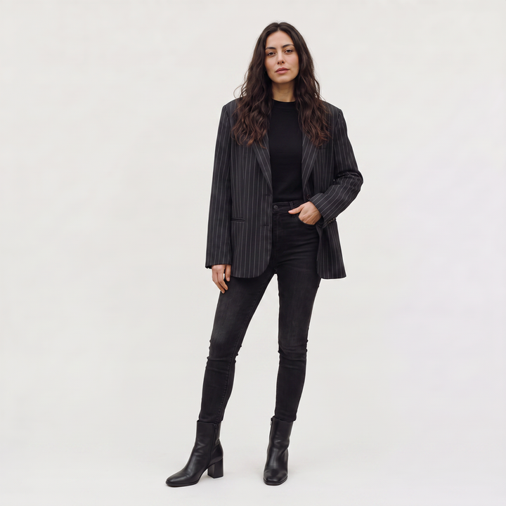 Women's Oversized Pinstripe Wool Blend Blazer