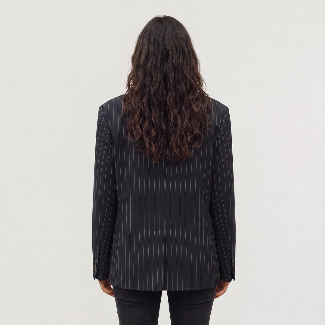 Women's Oversized Pinstripe Wool Blend Blazer