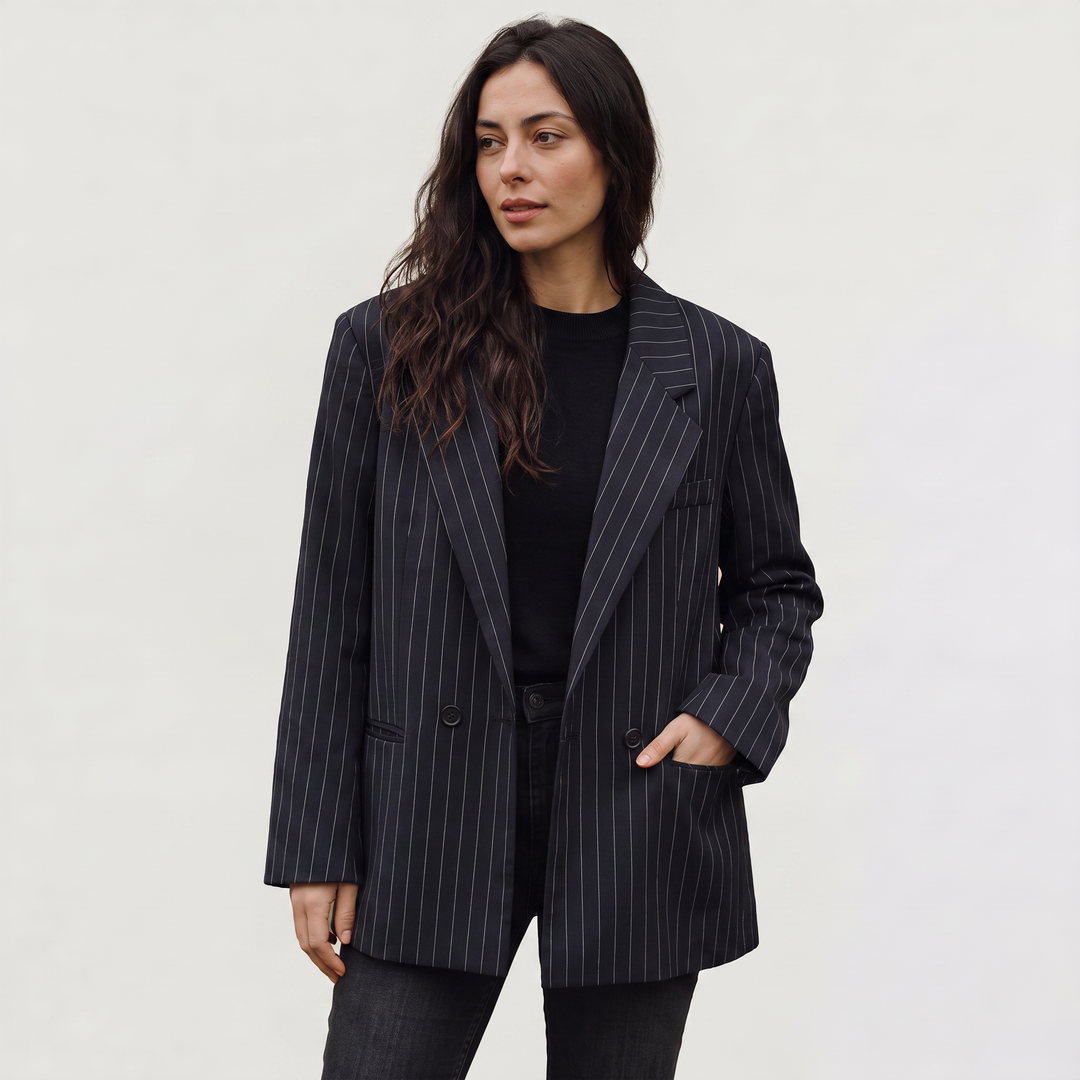 Women's Oversized Pinstripe Wool Blend Blazer