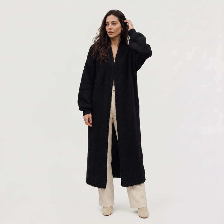 Women's Casual Fluffy Knit Longline Cardigan Open Front