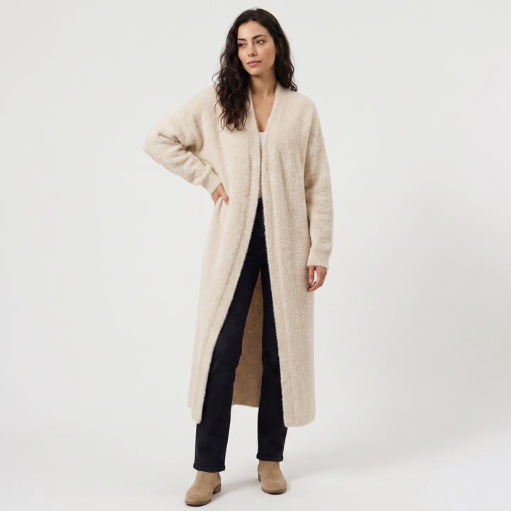 Women's Casual Fluffy Knit Longline Cardigan Open Front