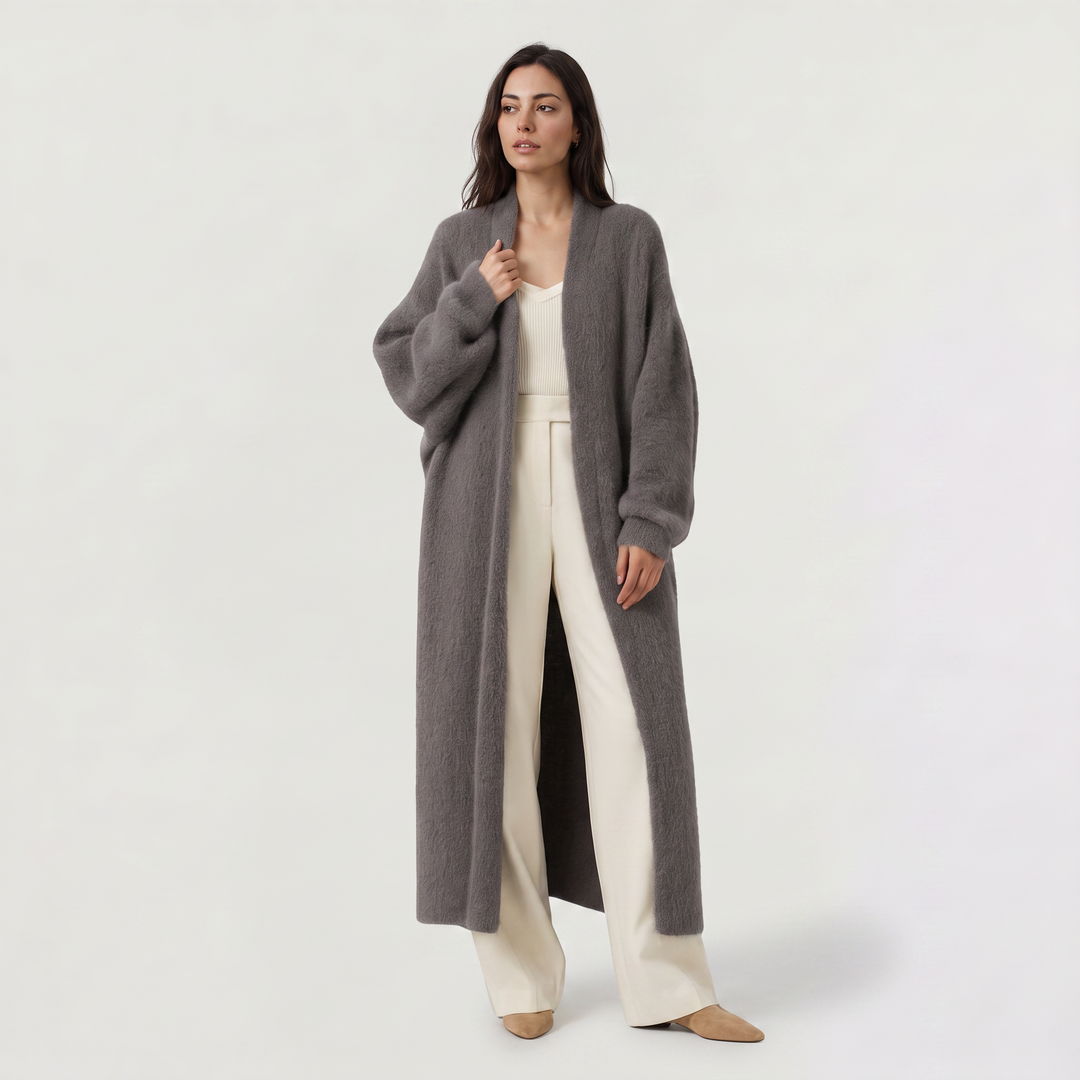 Women's Casual Fluffy Knit Longline Cardigan Open Front