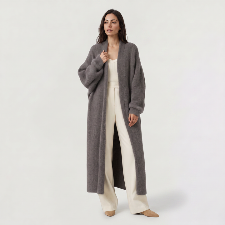 Women's Casual Fluffy Knit Longline Cardigan Open Front