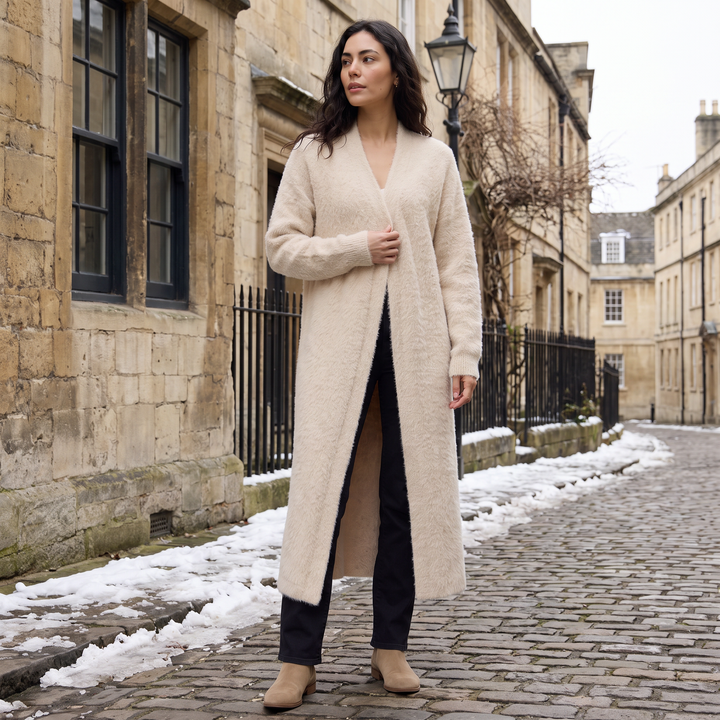 Women's Casual Fluffy Knit Longline Cardigan Open Front