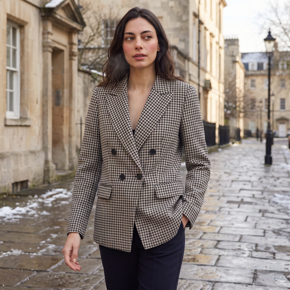 Women's Classic Wool Blend Double-Breasted Blazer
