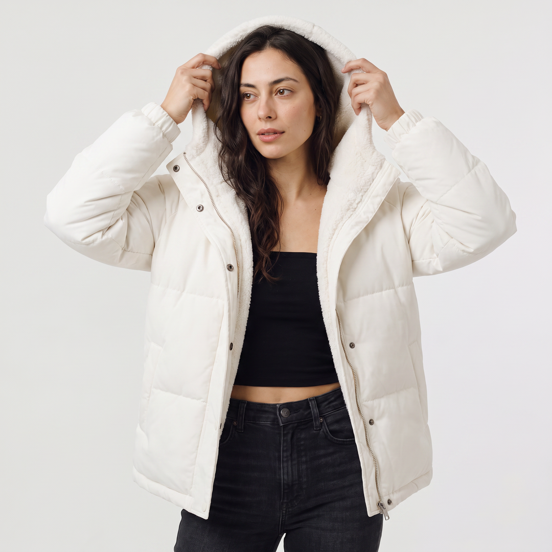 Women's Casual Sherpa-Lined Hooded Puffer Jacket