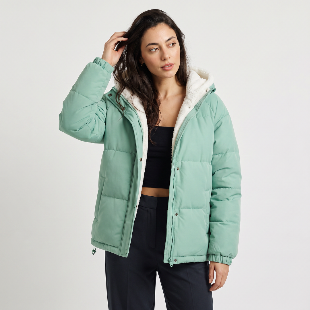 Women's Casual Sherpa-Lined Hooded Puffer Jacket