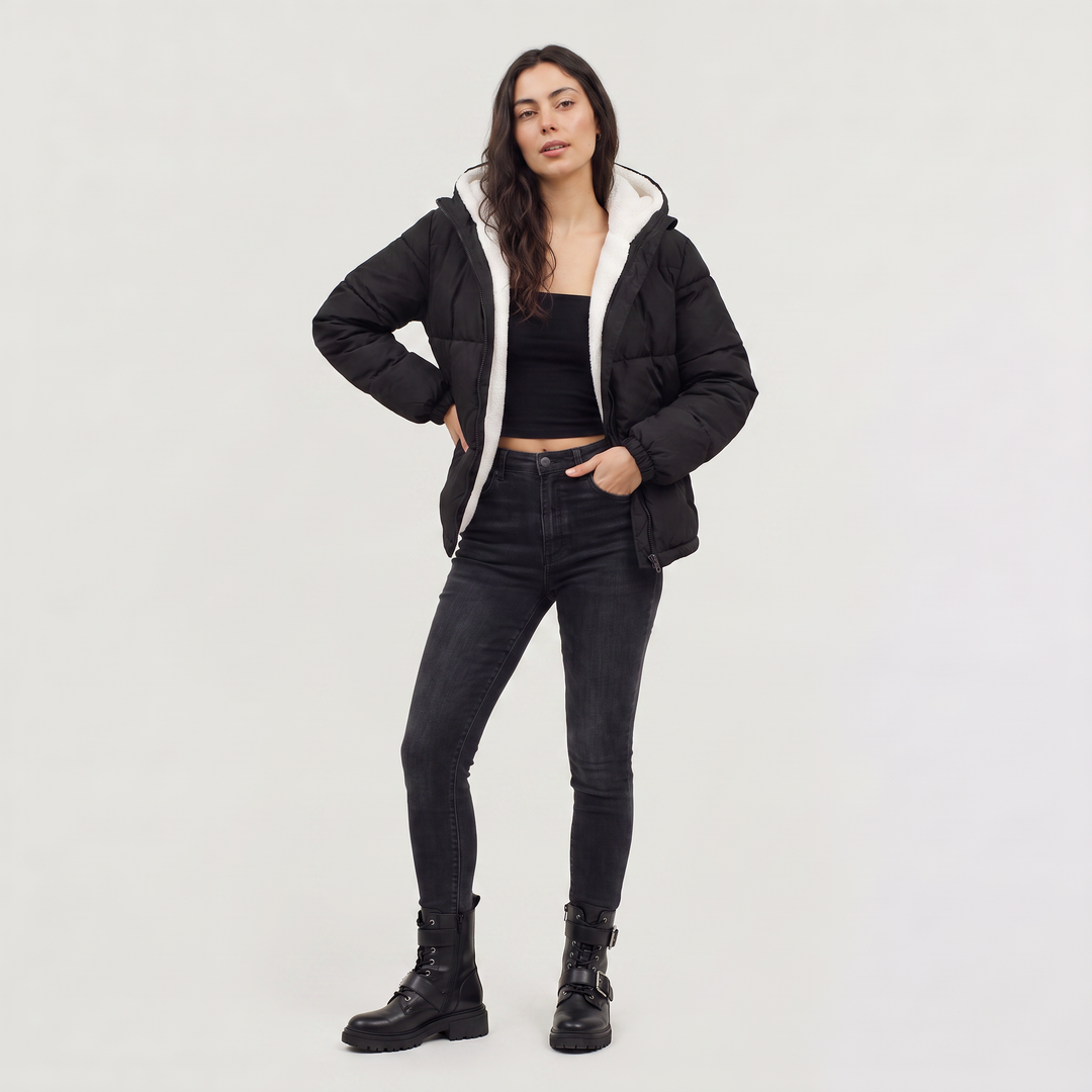 Women's Casual Sherpa-Lined Hooded Puffer Jacket