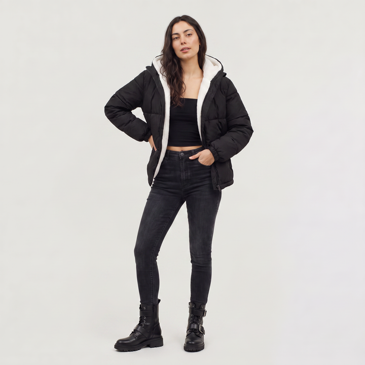 Women's Casual Sherpa-Lined Hooded Puffer Jacket