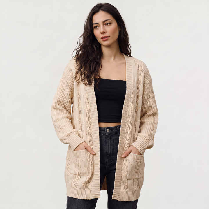 Women's Casual Oversized Cable Knit Open Front Cardigan