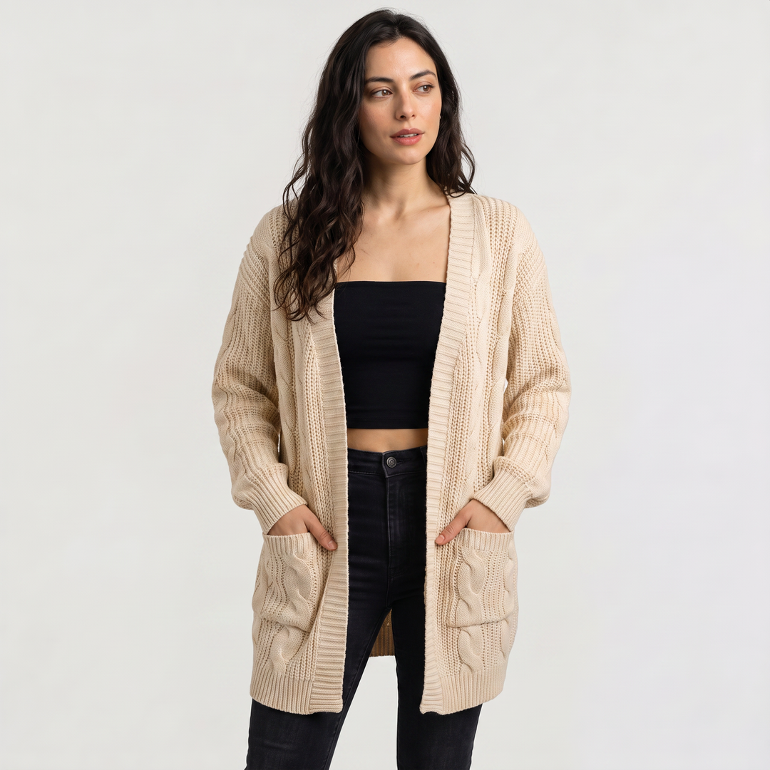 Women's Casual Oversized Cable Knit Open Front Cardigan