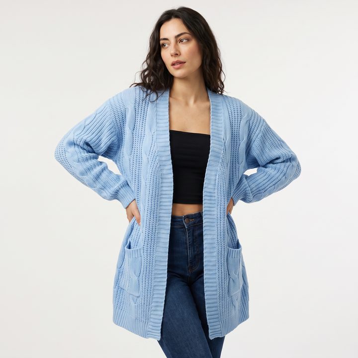 Women's Casual Oversized Cable Knit Open Front Cardigan