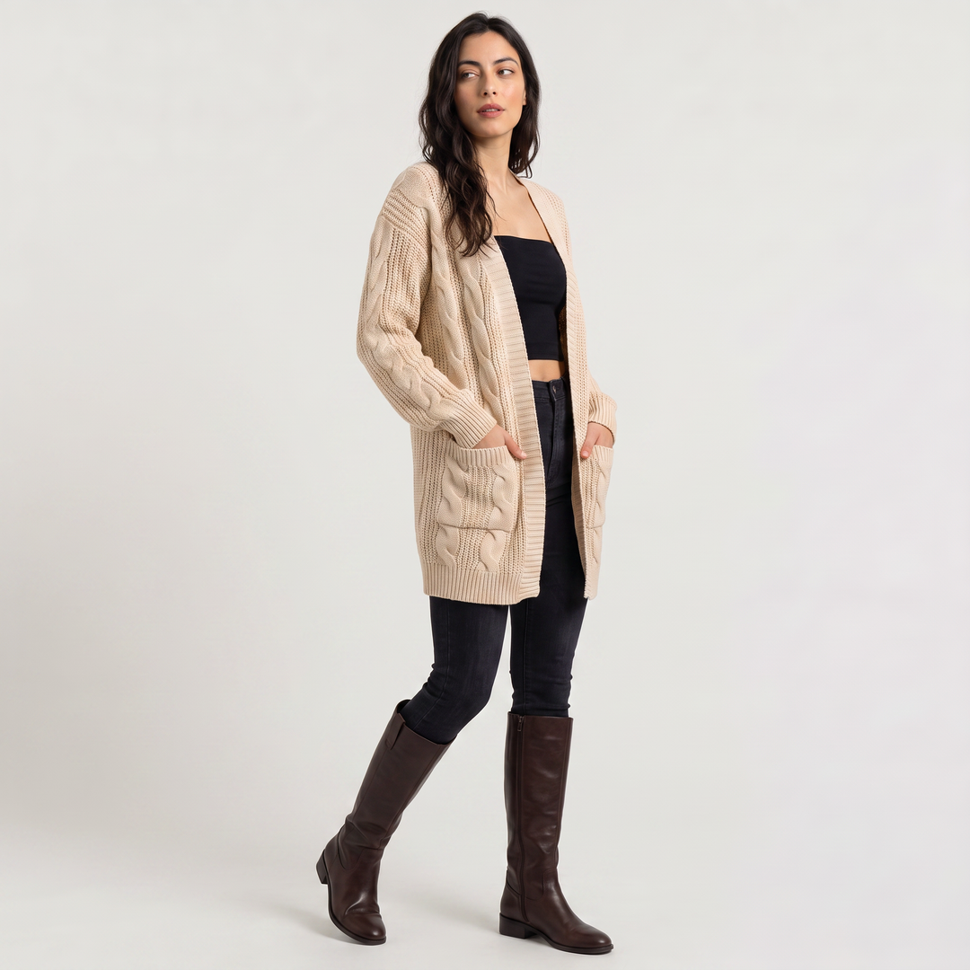 Women's Casual Oversized Cable Knit Open Front Cardigan