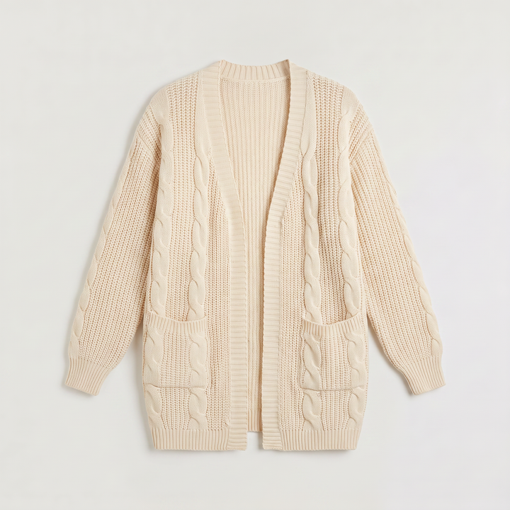 Women's Casual Oversized Cable Knit Open Front Cardigan