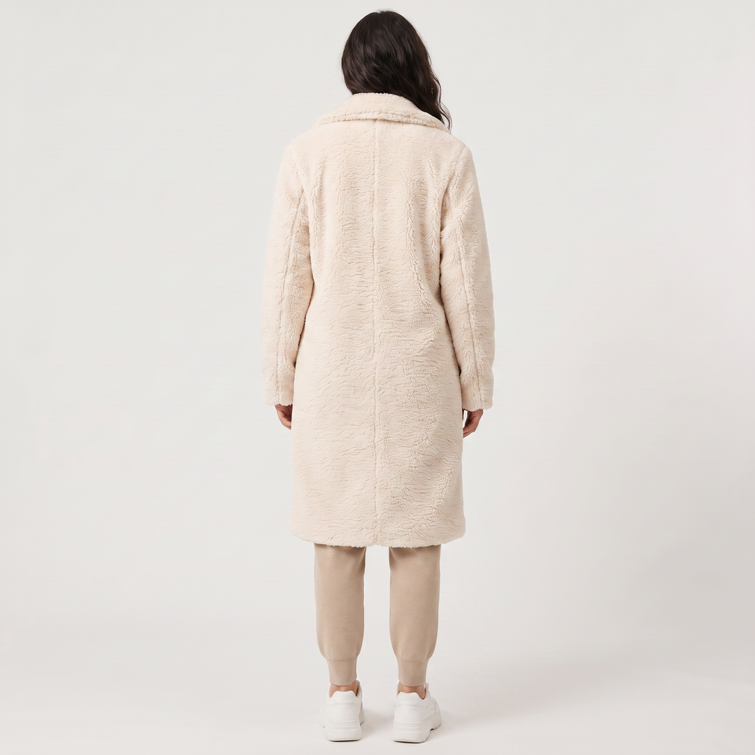 Women's Classic Wool Blend Longline Teddy Coat with Notched Collar