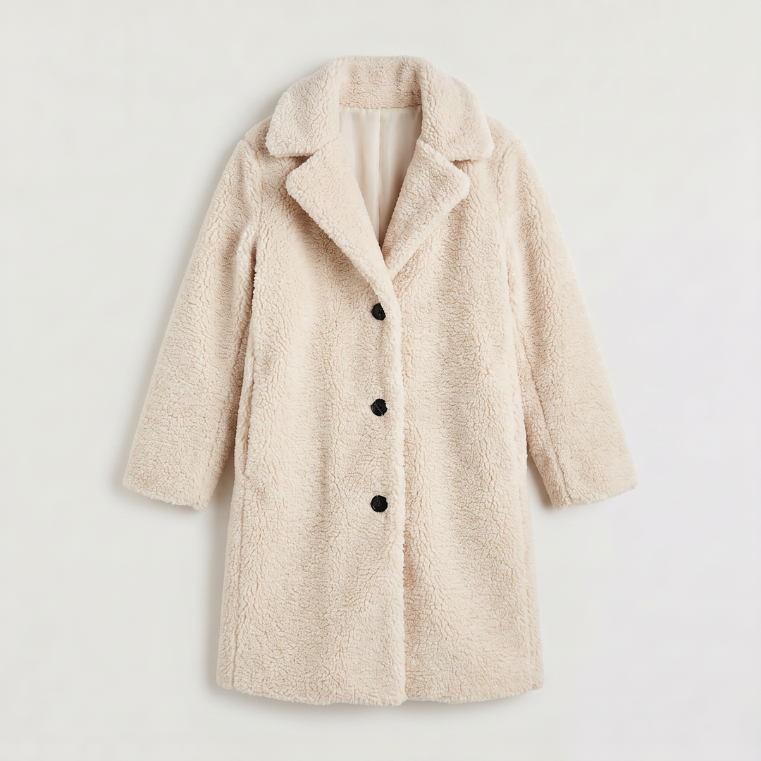 Women's Classic Wool Blend Longline Teddy Coat with Notched Collar