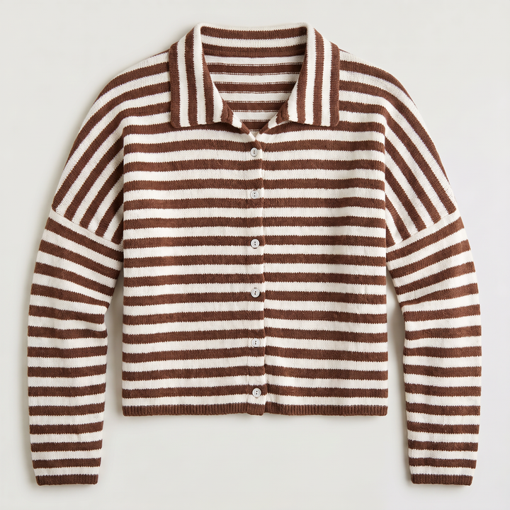 Women's Casual Striped Knit Cardigan with Button Front and Collar