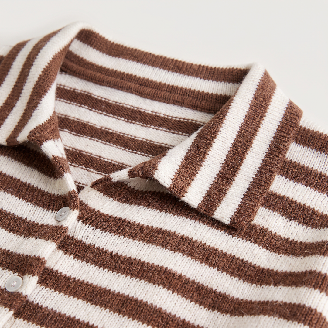Women's Casual Striped Knit Cardigan with Button Front and Collar