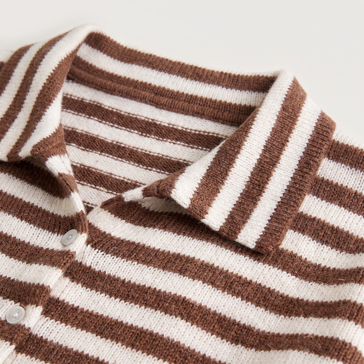 Women's Casual Striped Knit Cardigan with Button Front and Collar