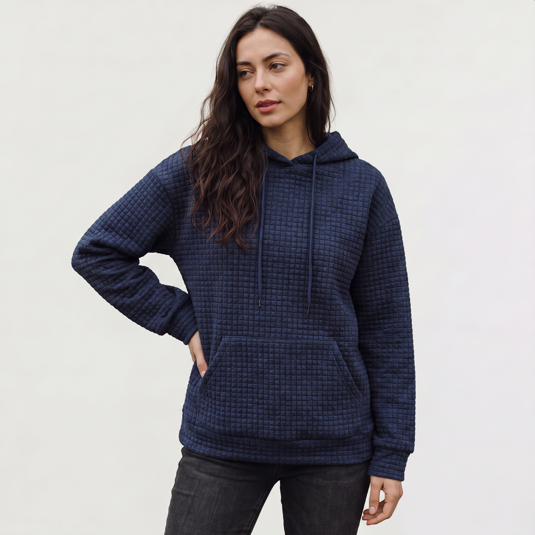 Women's Casual Quilted Drawstring Hoodie with Kangaroo Pocket