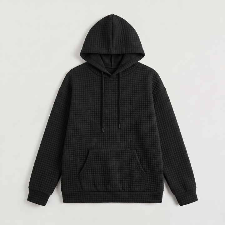 Women's Casual Quilted Drawstring Hoodie with Kangaroo Pocket