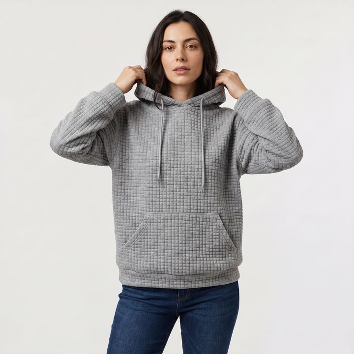 Women's Casual Quilted Drawstring Hoodie with Kangaroo Pocket