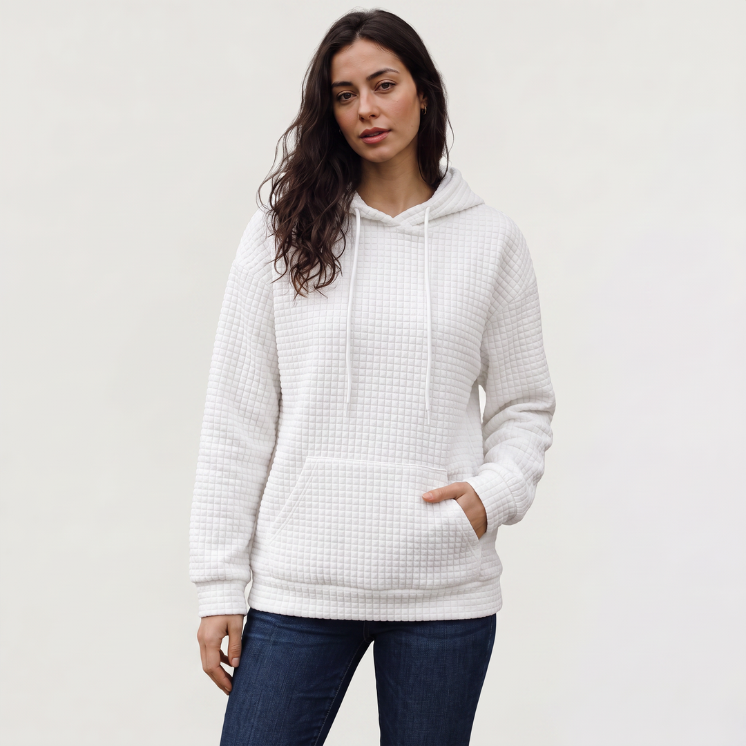 Women's Casual Quilted Drawstring Hoodie with Kangaroo Pocket