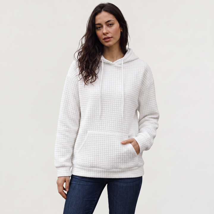 Women's Casual Quilted Drawstring Hoodie with Kangaroo Pocket