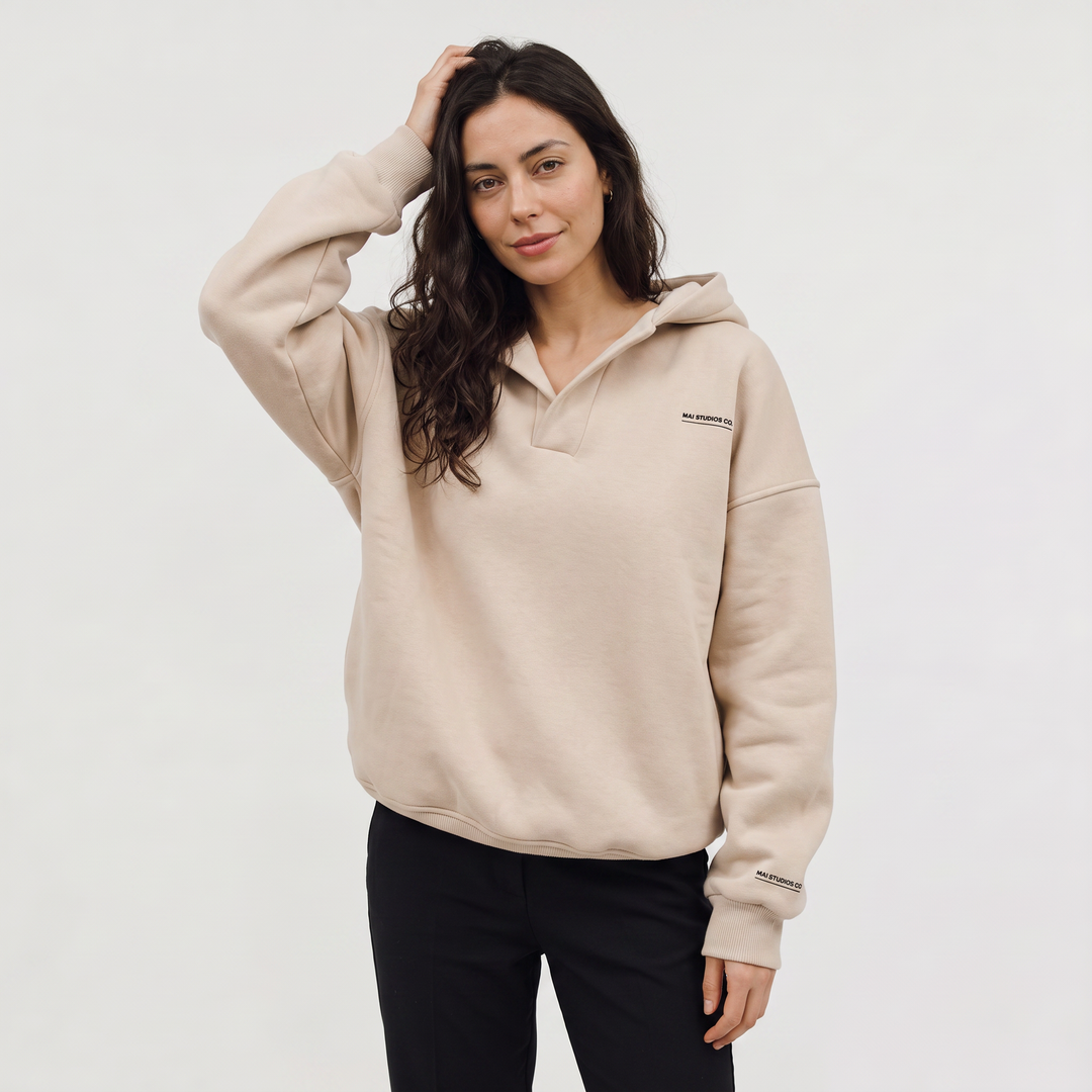 Women's Casual Oversized V-Neck Cotton Hoodie
