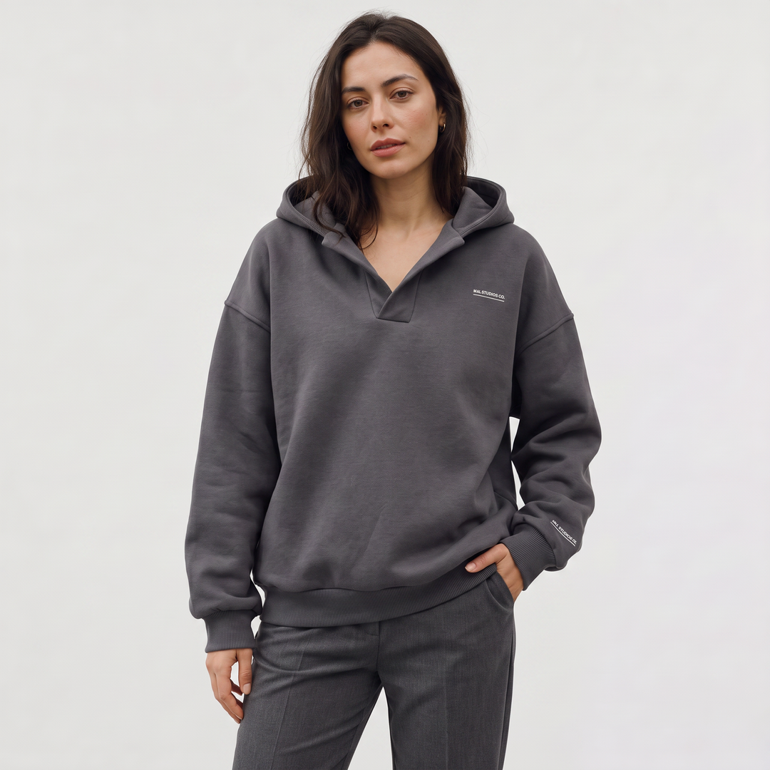 Women's Casual Oversized V-Neck Cotton Hoodie