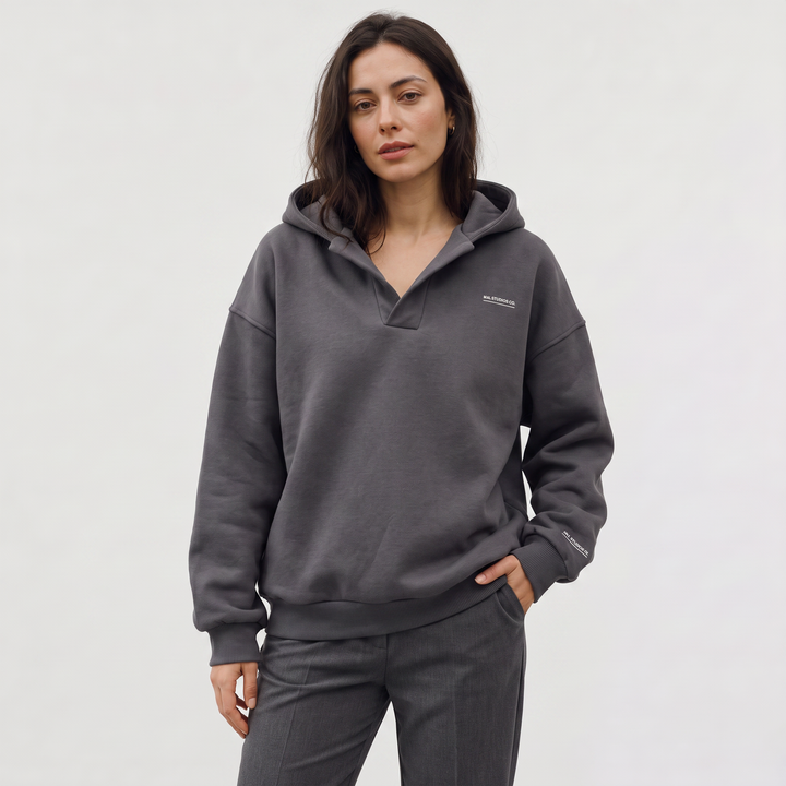 Women's Casual Oversized V-Neck Cotton Hoodie