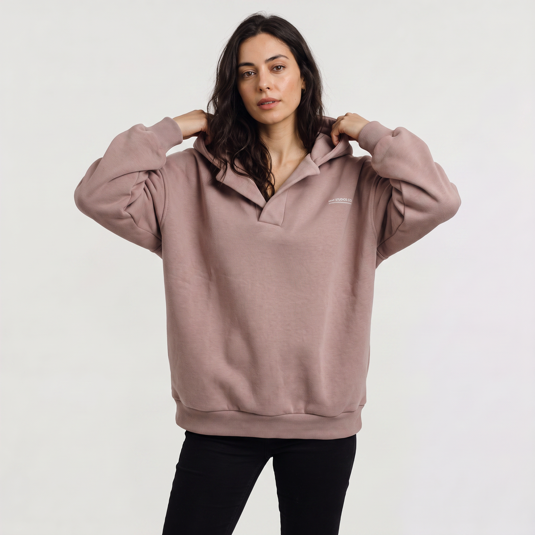 Women's Casual Oversized V-Neck Cotton Hoodie