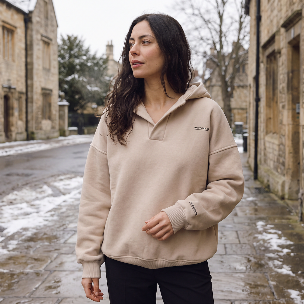 Women's Casual Oversized V-Neck Cotton Hoodie