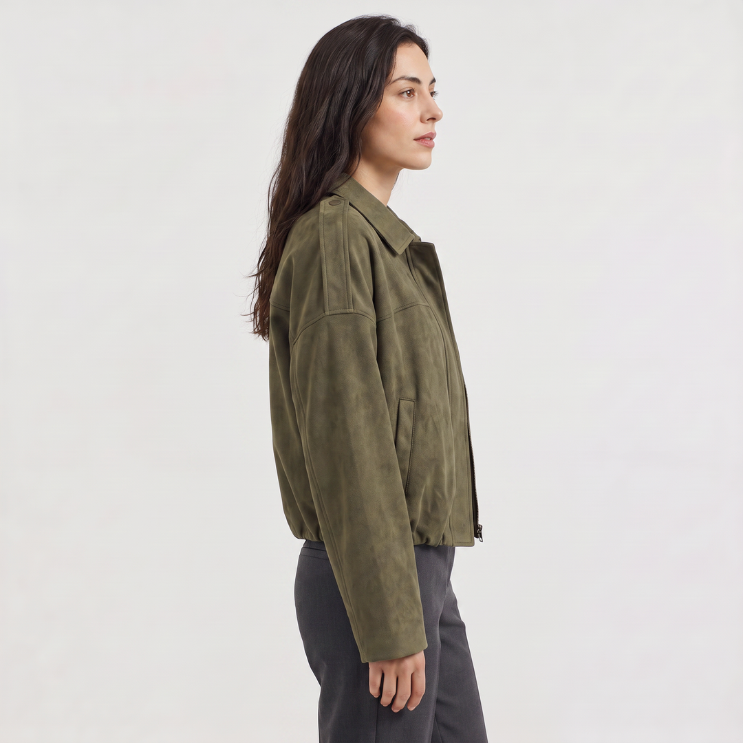 Women's Classic Faux Suede Collared Bomber Jacket